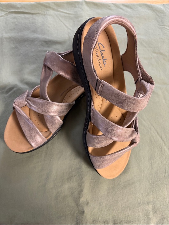 Clarks Shoes - Clarks Metallic Taupe Strappy Comfort Sandals